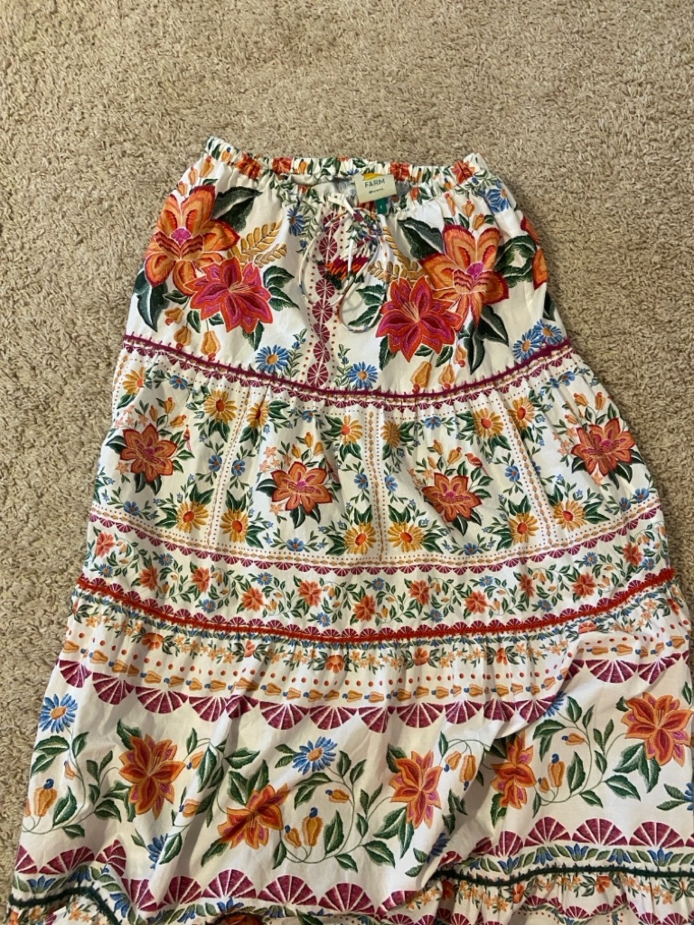 FARM Rio Cream Maxi Skirt with Red, Orange and Green Floral Print - Picture 4 of 8